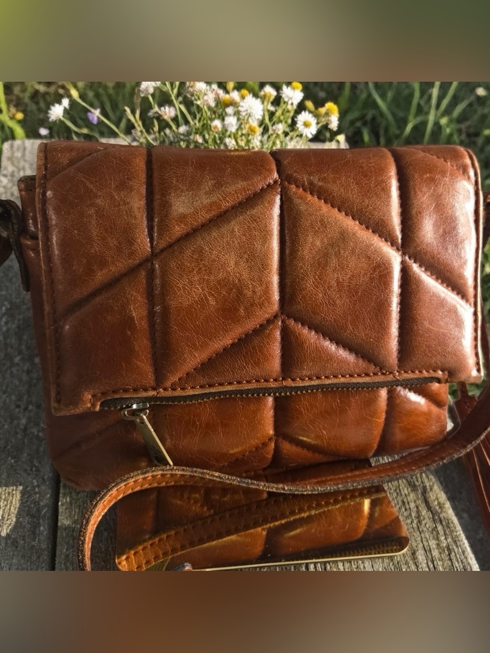 Patricia Nash vintage Cognac leather Crossbody bag quilted tassel - Picture 2 of 13